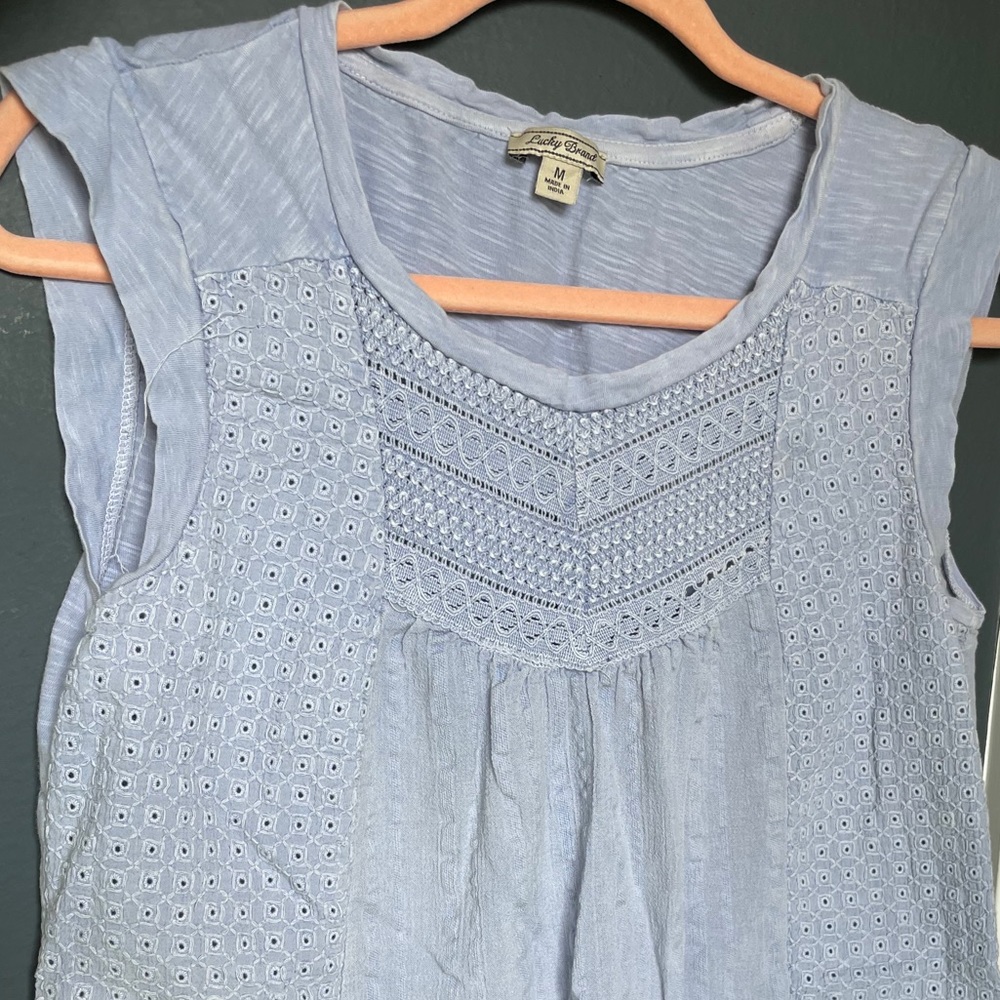 Lucky Brand Embroidered Sleeveless Top Medium Blue